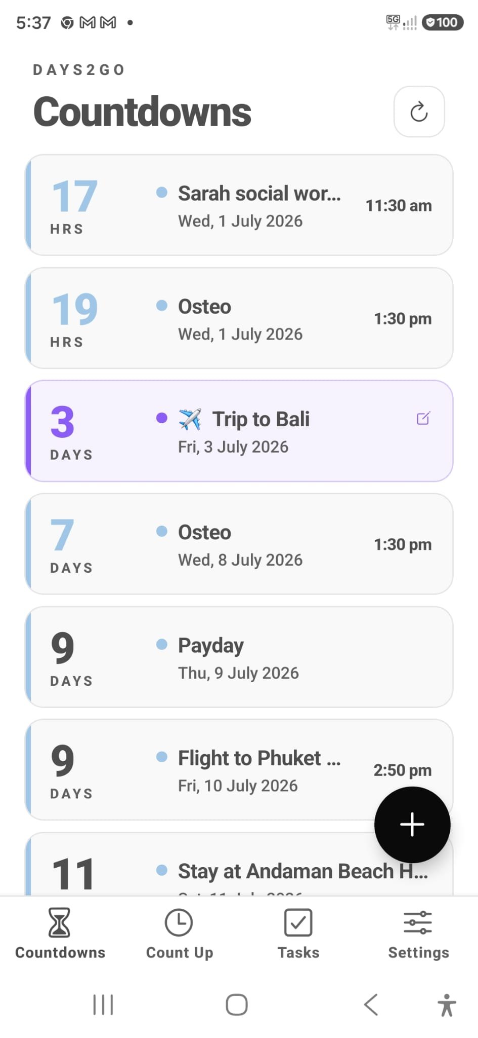 days2go — Colour-coded events